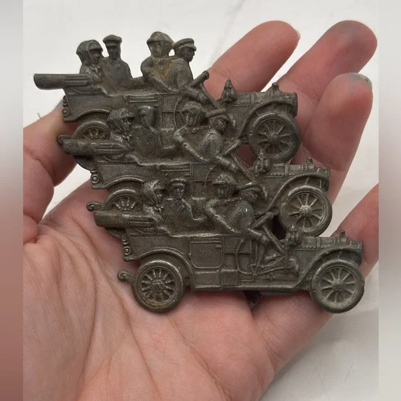 Vintage 1971 Sandy Val Pewter Car Ford Army Belt Buckle Old Timey Roadster Rare